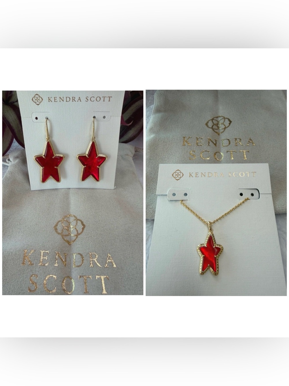 KENDRA SCOTT SET Ada Red Illusion Star Drop Earrings & Matching Necklace NEW NWT